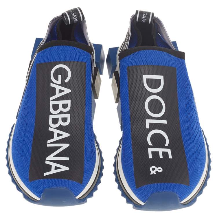 Pre Owned Dolce & Gabbana Blue Knit Fabric Sorrento Slip On Sneakers Size 40