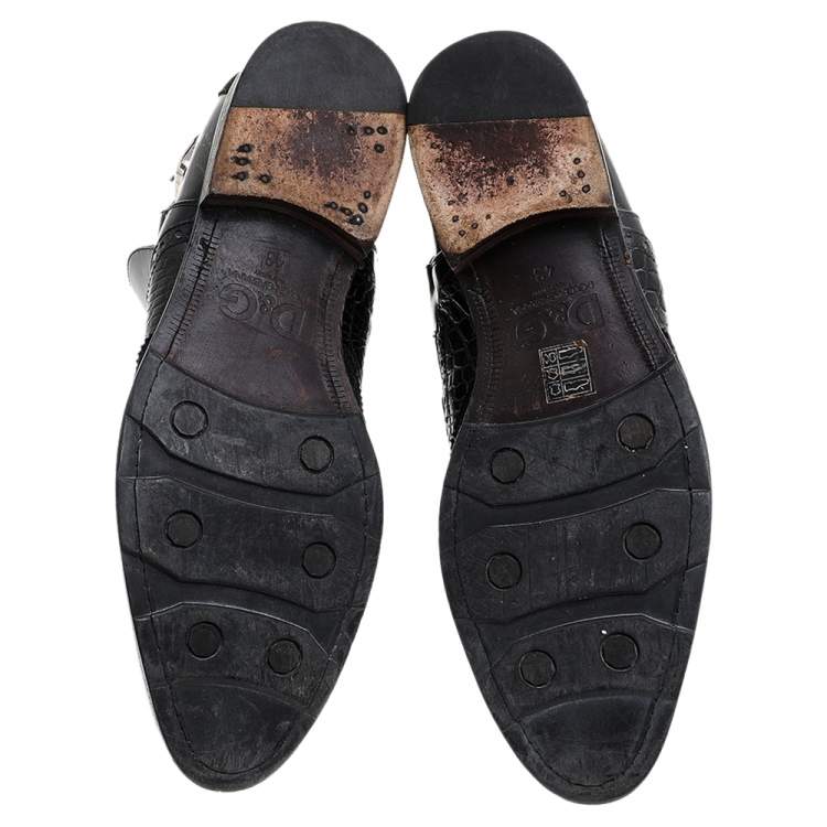 Pre Owned Dolce & Gabbana Black Alligator Embossed Leather, Leather And Suede Ankle Boots Size 43