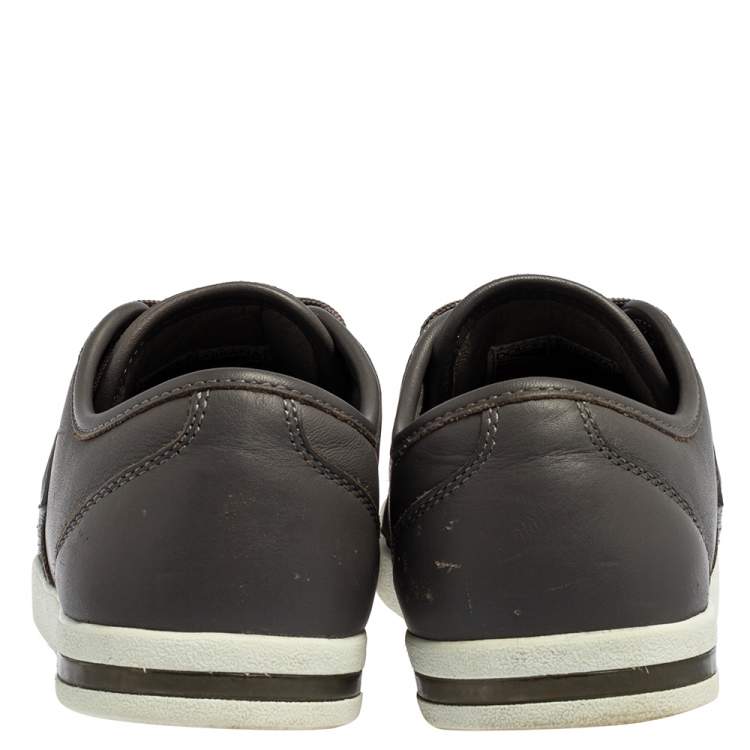 Pre Owned Dolce & Gabbana Grey Leather Logo Plaque Low Top Sneakers Size 40