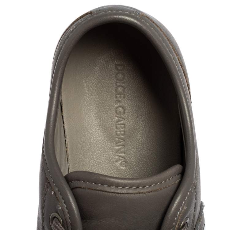 Pre Owned Dolce & Gabbana Grey Leather Logo Plaque Low Top Sneakers Size 40