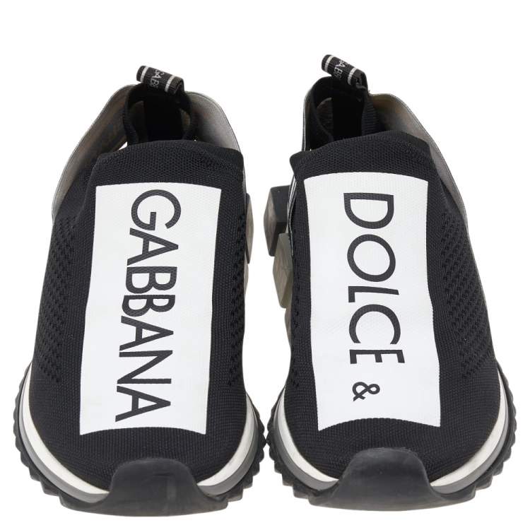 Pre Owned Dolce & Gabbana Black/White Knit Fabric Sorrento Slip On Sneakers Size 44