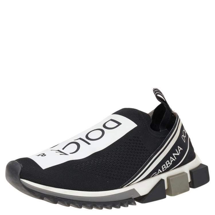 Pre Owned Dolce & Gabbana Black/White Knit Fabric Sorrento Slip On Sneakers Size 44