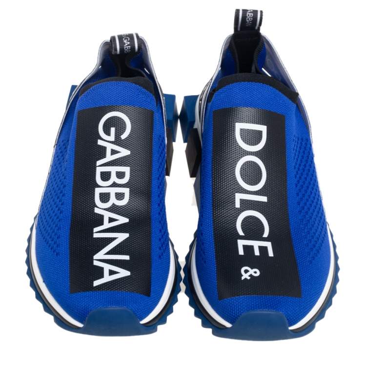 Pre Owned Dolce and Gabbana Blue/Black Knit Fabric Sorrento Slip On Sneakers Size 41