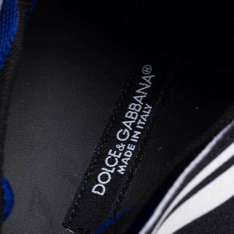 Pre Owned Dolce and Gabbana Blue/Black Knit Fabric Sorrento Slip On Sneakers Size 41