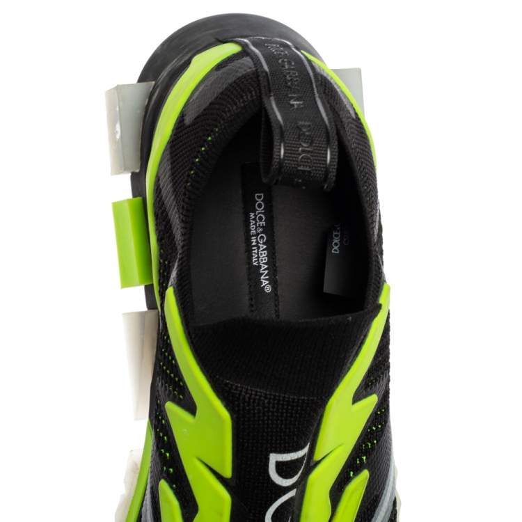 مملوكة مسبقًا Dolce & Gabbana Black/Green Knit Fabric And Jersey Sorrento Sneakers Size 42.5