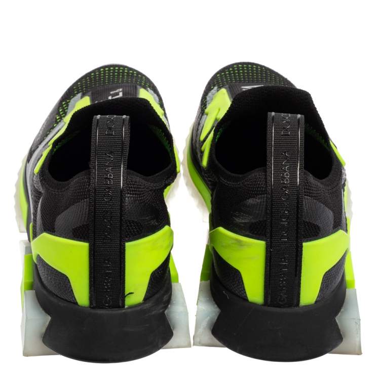 مملوكة مسبقًا Dolce & Gabbana Black/Green Knit Fabric And Jersey Sorrento Sneakers Size 42.5