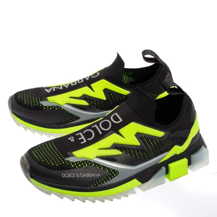 مملوكة مسبقًا Dolce & Gabbana Black/Green Knit Fabric And Jersey Sorrento Sneakers Size 42.5