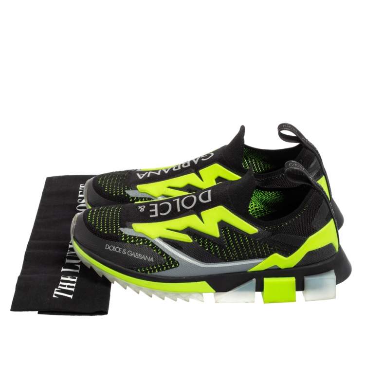 مملوكة مسبقًا Dolce & Gabbana Black/Green Knit Fabric And Jersey Sorrento Sneakers Size 42.5