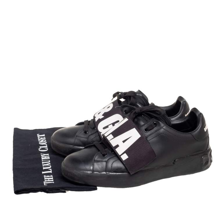 Pre Owned Dolce & Gabbana Black Leather Portofino Low Top Sneakers Size 43