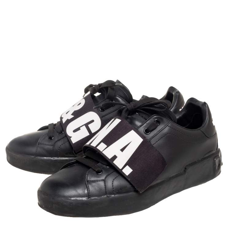 Pre Owned Dolce & Gabbana Black Leather Portofino Low Top Sneakers Size 43