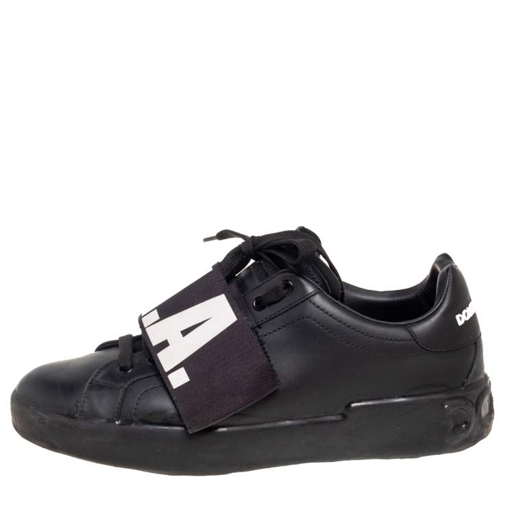 Pre Owned Dolce & Gabbana Black Leather Portofino Low Top Sneakers Size 43