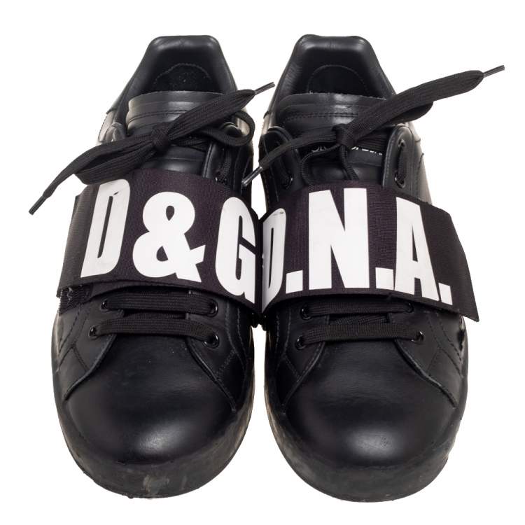 Pre Owned Dolce & Gabbana Black Leather Portofino Low Top Sneakers Size 43
