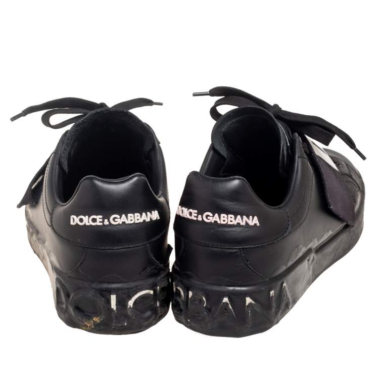 Pre Owned Dolce & Gabbana Black Leather Portofino Low Top Sneakers Size 43