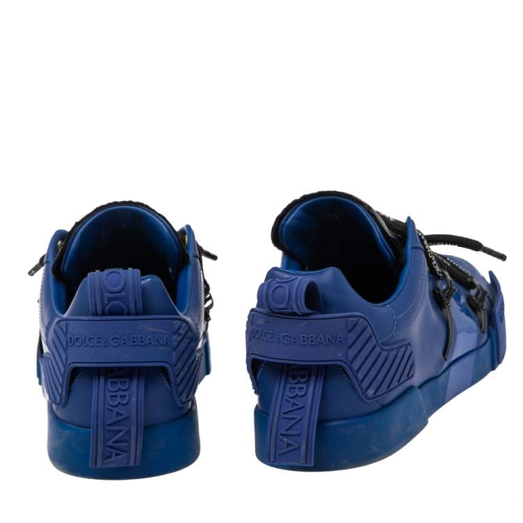 Pre Owned Dolce & Gabbana  Blue Leather And Patent Leather Lace Up Sneakers Size 43