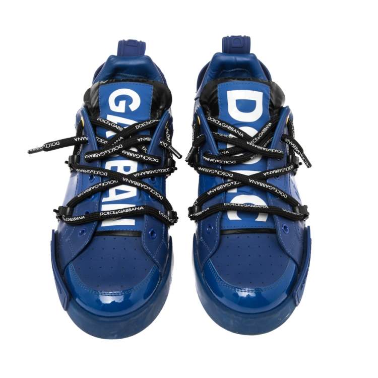 Pre Owned Dolce & Gabbana  Blue Leather And Patent Leather Lace Up Sneakers Size 43