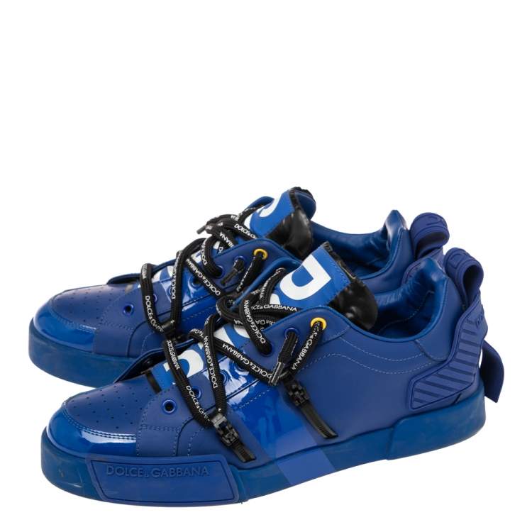 Pre Owned Dolce & Gabbana  Blue Leather And Patent Leather Lace Up Sneakers Size 43