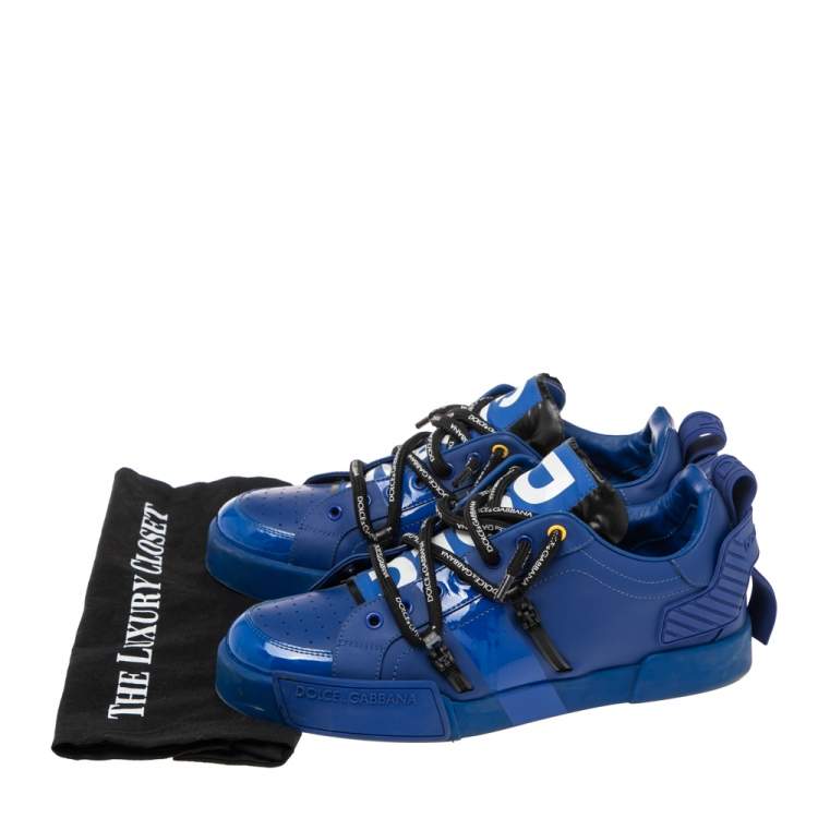 Pre Owned Dolce & Gabbana  Blue Leather And Patent Leather Lace Up Sneakers Size 43