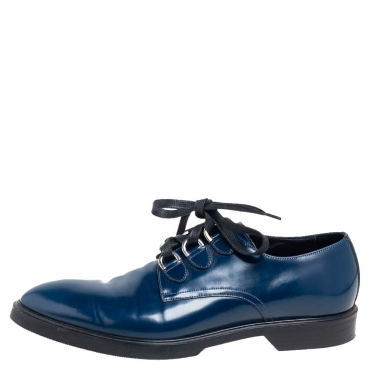 Pre Owned Dolce & Gabbana Blue/Black Glossy Leather Lace Up Derby Size 42.5