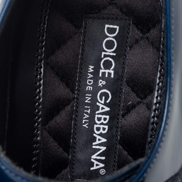 Pre Owned Dolce & Gabbana Blue/Black Glossy Leather Lace Up Derby Size 42.5
