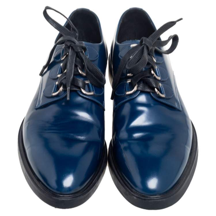 Pre Owned Dolce & Gabbana Blue/Black Glossy Leather Lace Up Derby Size 42.5