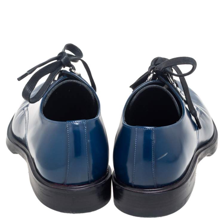 Pre Owned Dolce & Gabbana Blue/Black Glossy Leather Lace Up Derby Size 42.5