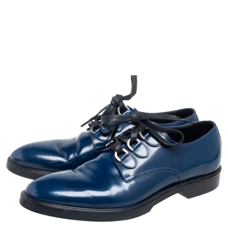 Pre Owned Dolce & Gabbana Blue/Black Glossy Leather Lace Up Derby Size 42.5
