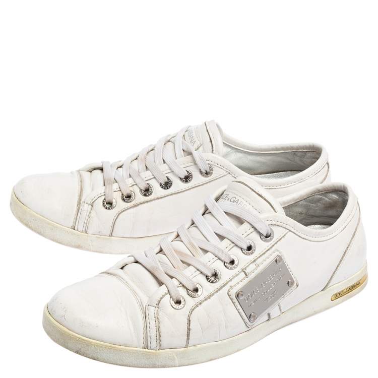 Pre Owned Dolce & Gabbana White Leather Lace Low  Sneakers Size 42.5