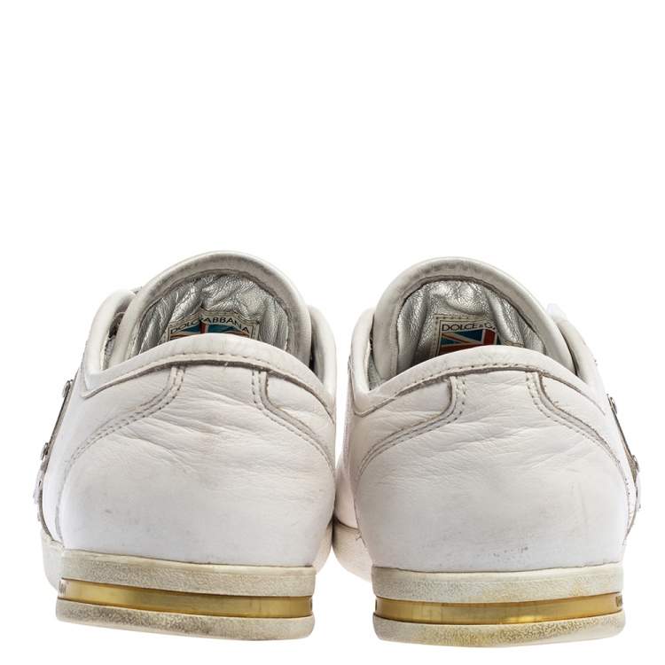 Pre Owned Dolce & Gabbana White Leather Lace Low  Sneakers Size 42.5