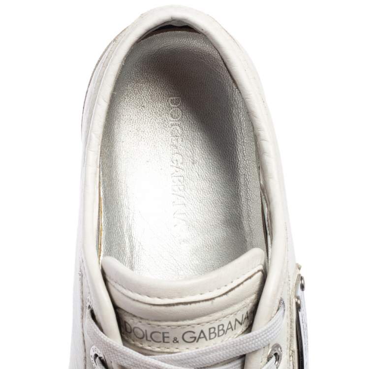 Pre Owned Dolce & Gabbana White Leather Lace Low  Sneakers Size 42.5