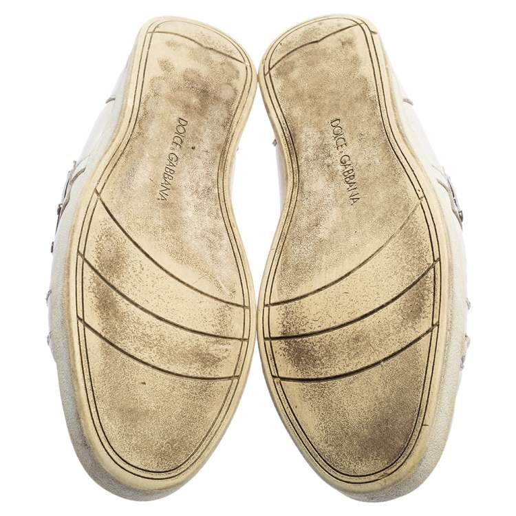 Pre Owned Dolce & Gabbana White Leather Lace Low  Sneakers Size 42.5