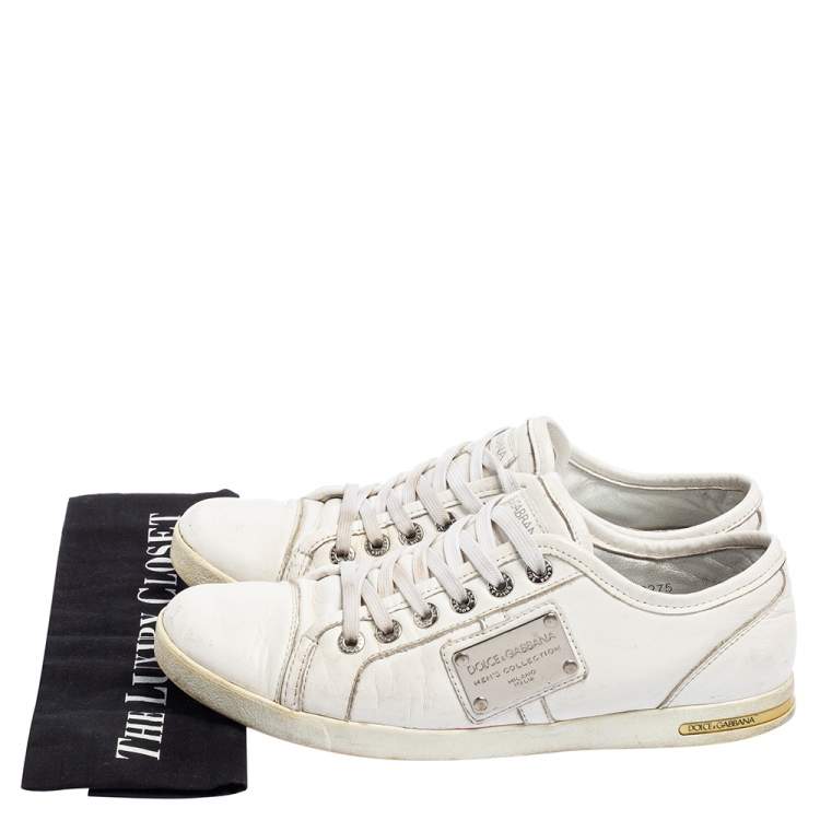 Pre Owned Dolce & Gabbana White Leather Lace Low  Sneakers Size 42.5