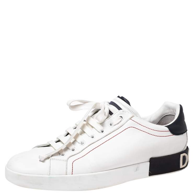 Pre Owned Dolce & Gabbana White Leather Portofino Lace-Up Sneakers Size 45