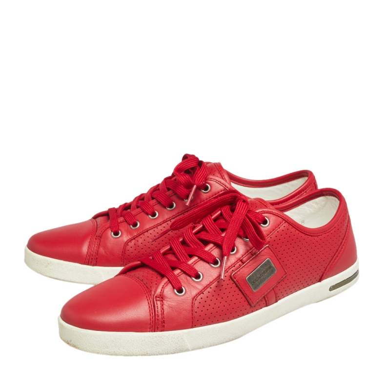 Pre Owned Dolce & Gabbana Red Leather Low Top Sneakers Size 42