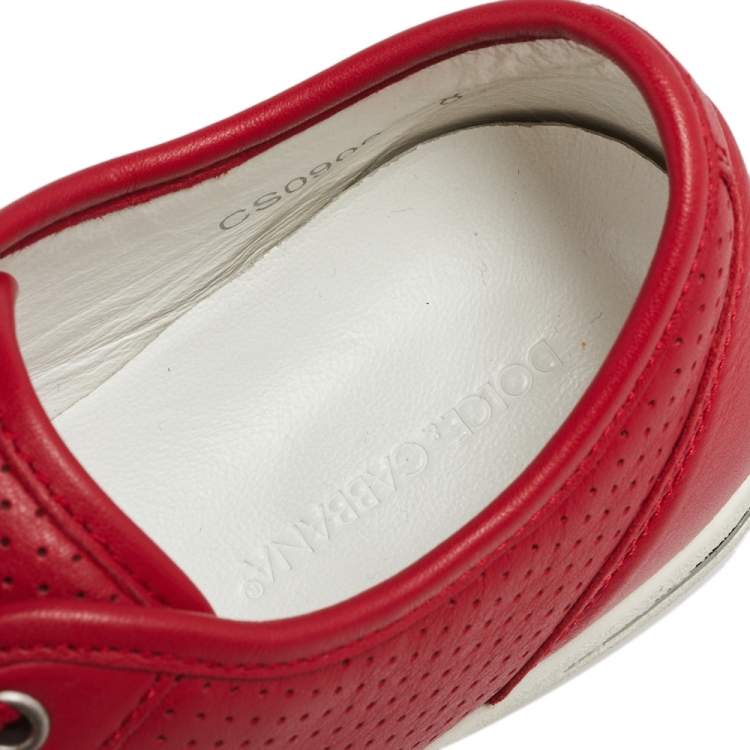 Pre Owned Dolce & Gabbana Red Leather Low Top Sneakers Size 42