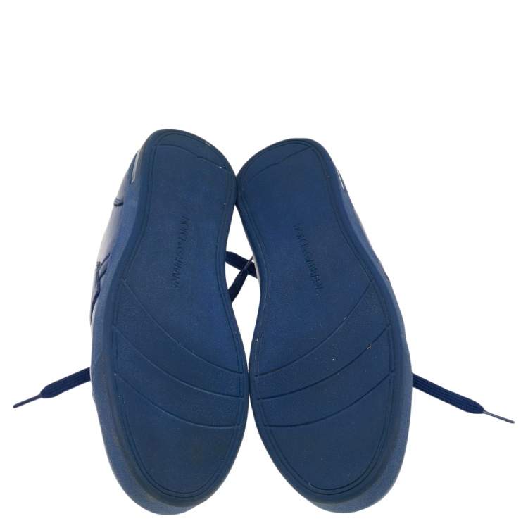 Pre Owned Dolce & Gabbana Blue Leather Logo Plaque Low Top Sneakers Size 39