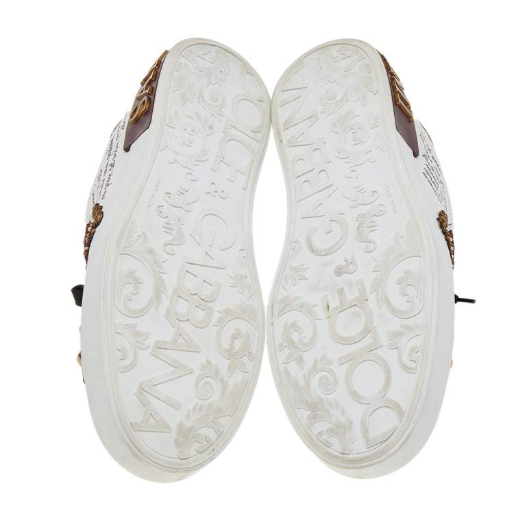 مملوكة مسبقًا Dolce & Gabbana White Leather Heart Patch Embellished Lace Up Sneakers Size 44