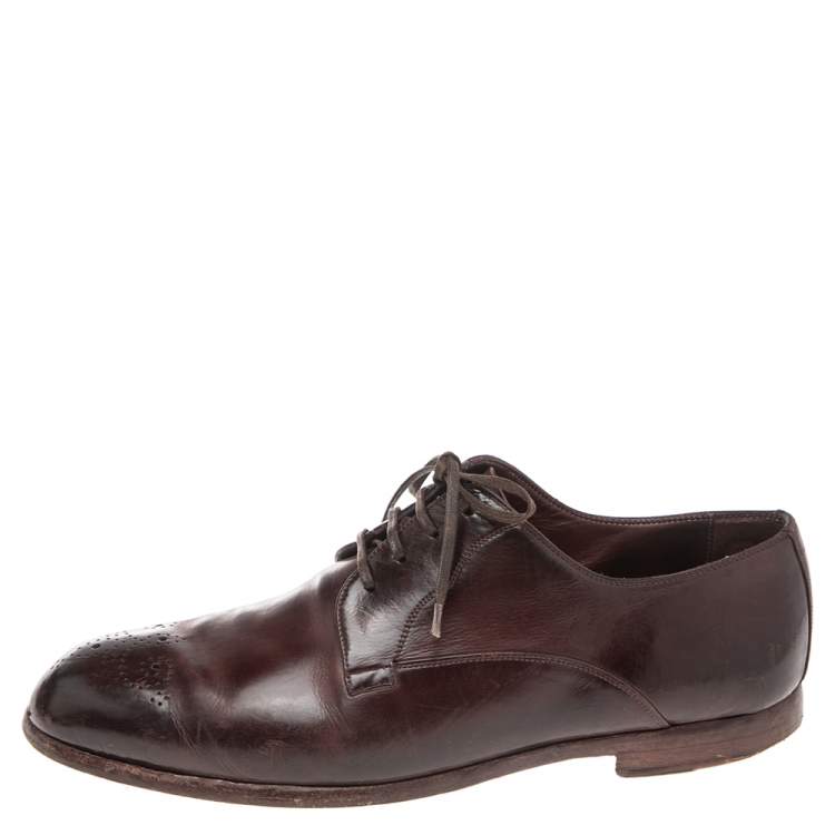 Pre Owned Dolce & Gabbana Burgundy Leather Detail Derby Size 43