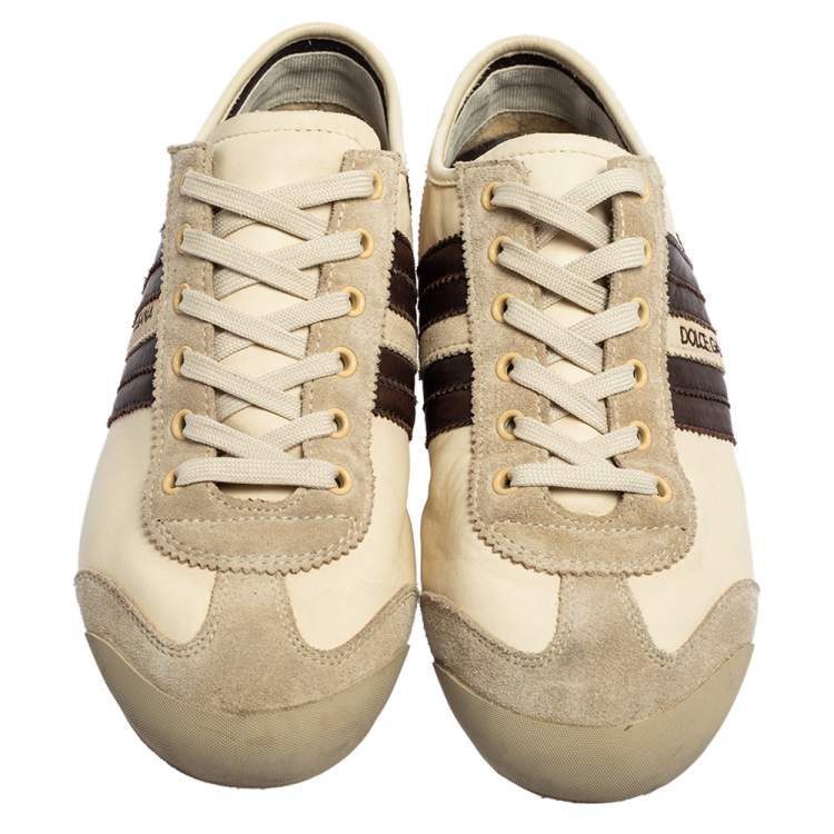 Pre Owned Dolce & Gabbana Beige/Brown Leather and Suede Low Top Sneakers Size 42