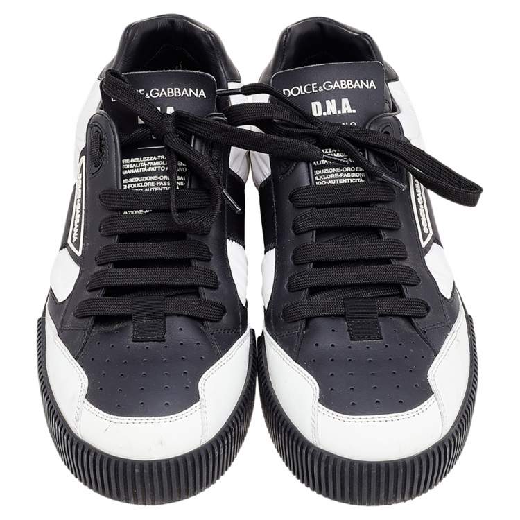 Pre Owned Dolce & Gabbana Black/White Leather And Nylon Miami Low Top Sneakers Size 42.5