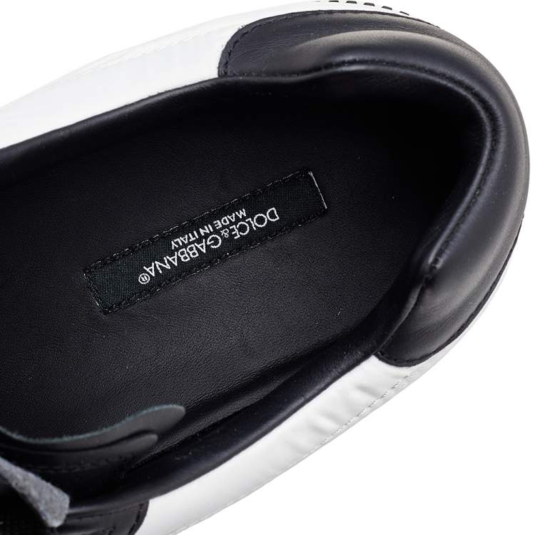 Pre Owned Dolce & Gabbana Black/White Leather And Nylon Miami Low Top Sneakers Size 42.5