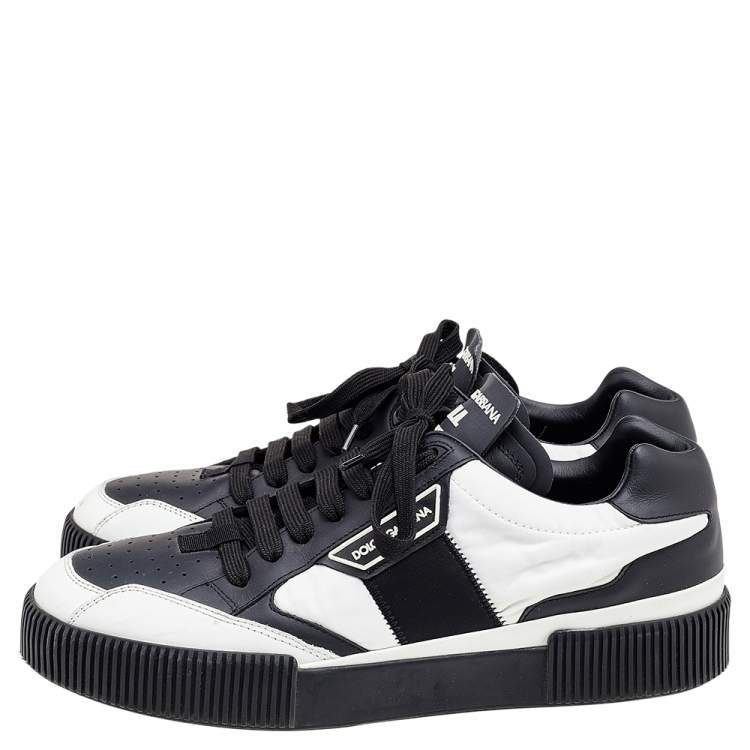 Pre Owned Dolce & Gabbana Black/White Leather And Nylon Miami Low Top Sneakers Size 42.5