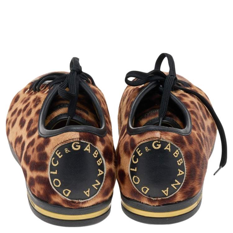 Pre Owned Dolce & Gabbana Brown Leopard Print Calf Hair Low Top Sneakers Size 41