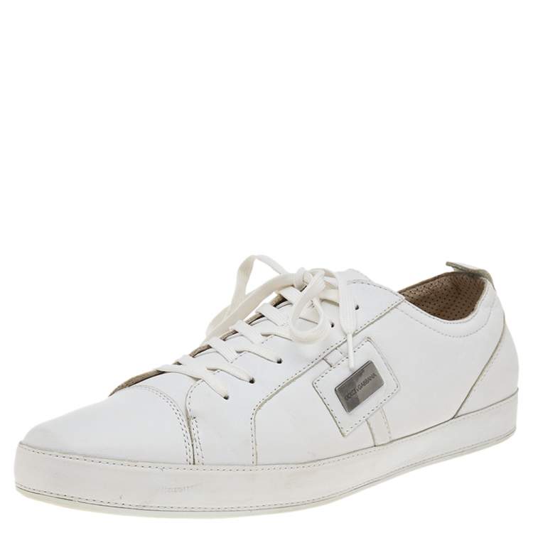 Pre Owned Dolce & Gabbana White Leather Sneakers  Size 45