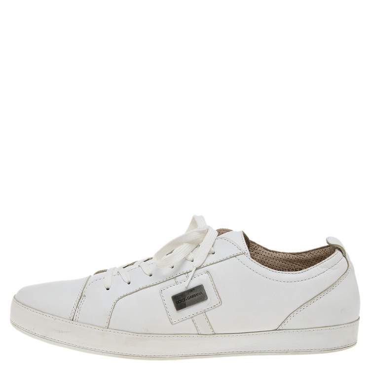 Pre Owned Dolce & Gabbana White Leather Sneakers  Size 45