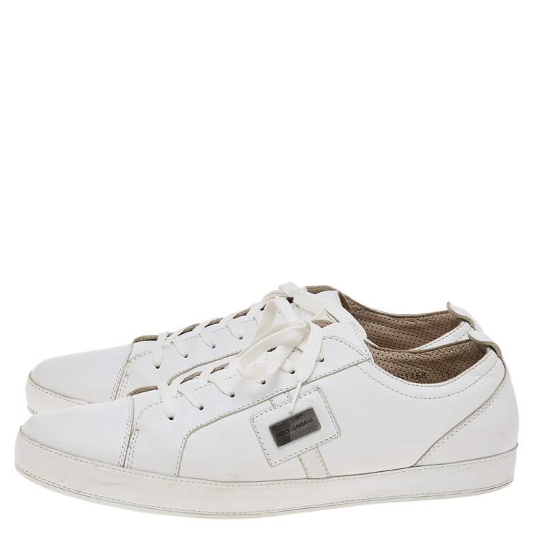 Pre Owned Dolce & Gabbana White Leather Sneakers  Size 45