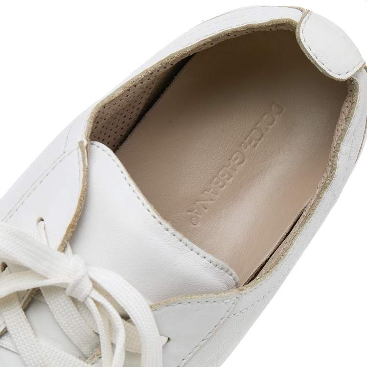 Pre Owned Dolce & Gabbana White Leather Sneakers  Size 45