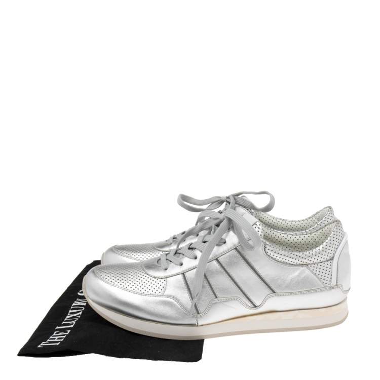 Pre Owned Dolce & Gabbana Silver Leather Low Top Sneakers Size 43.5