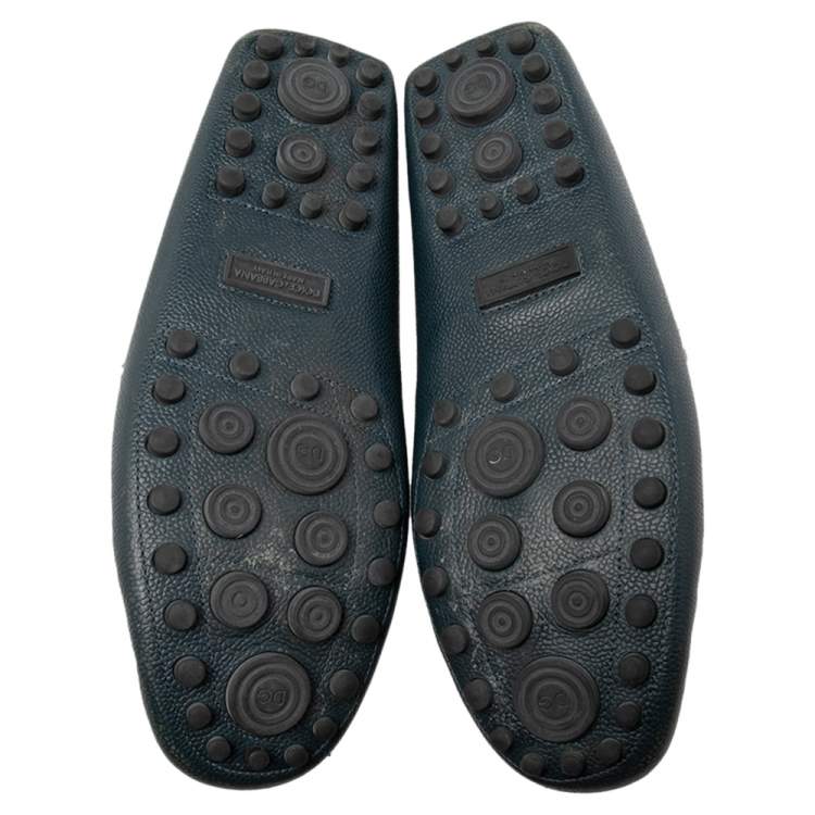 مملوكة مسبقًا Dolce & Gabbana Dark Teal Blue Leather Genova Loafers Size 44