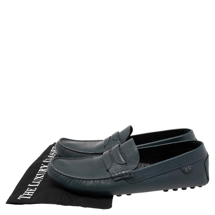 مملوكة مسبقًا Dolce & Gabbana Dark Teal Blue Leather Genova Loafers Size 44