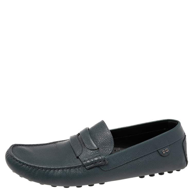 مملوكة مسبقًا Dolce & Gabbana Dark Teal Blue Leather Genova Loafers Size 44
